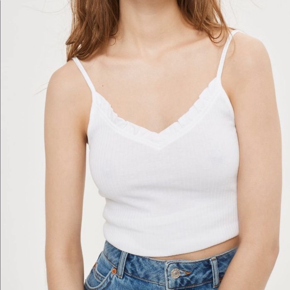Topshop strappy frill top tight ribbed XS
